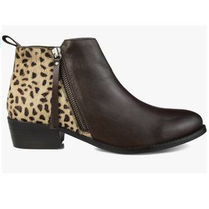 Journee Signature Womens Shalece‎ Bootie Leather Cowhair Cheetah Leopard Western